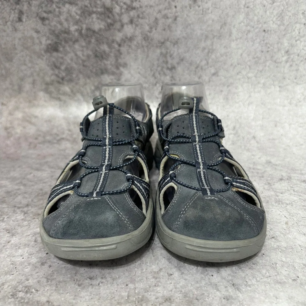 Privo by Clarks Trail Sandals Men 7.5 Blue Gray Hiking Closed Toe Bungee Strap